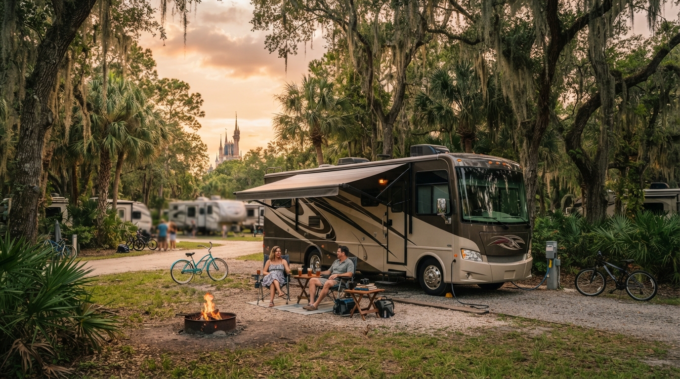 Orlando to Houston: A Journey Along the Gulf of Mexico — campground with a motorhome