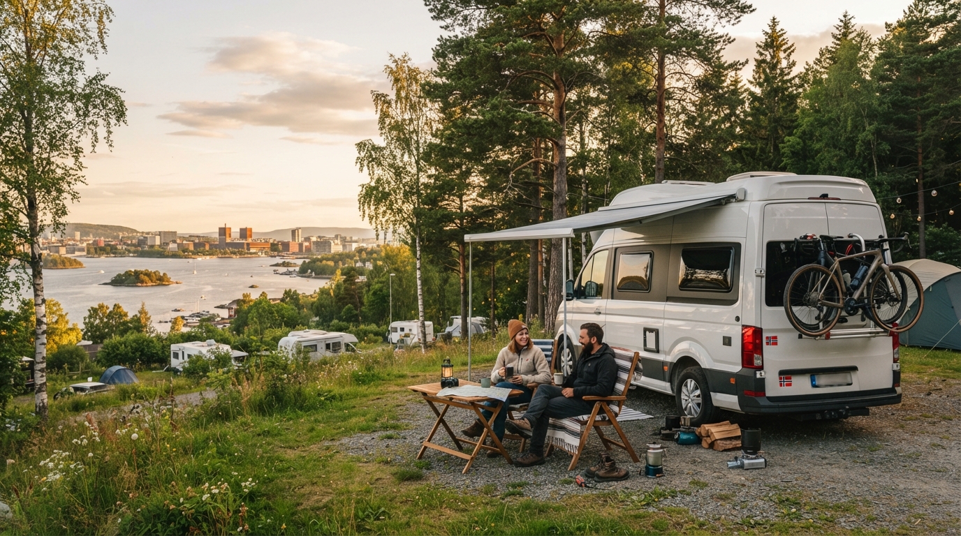 Oslo Round trip - Norway Sweden and Denmark Family Adventure — campground with a motorhome