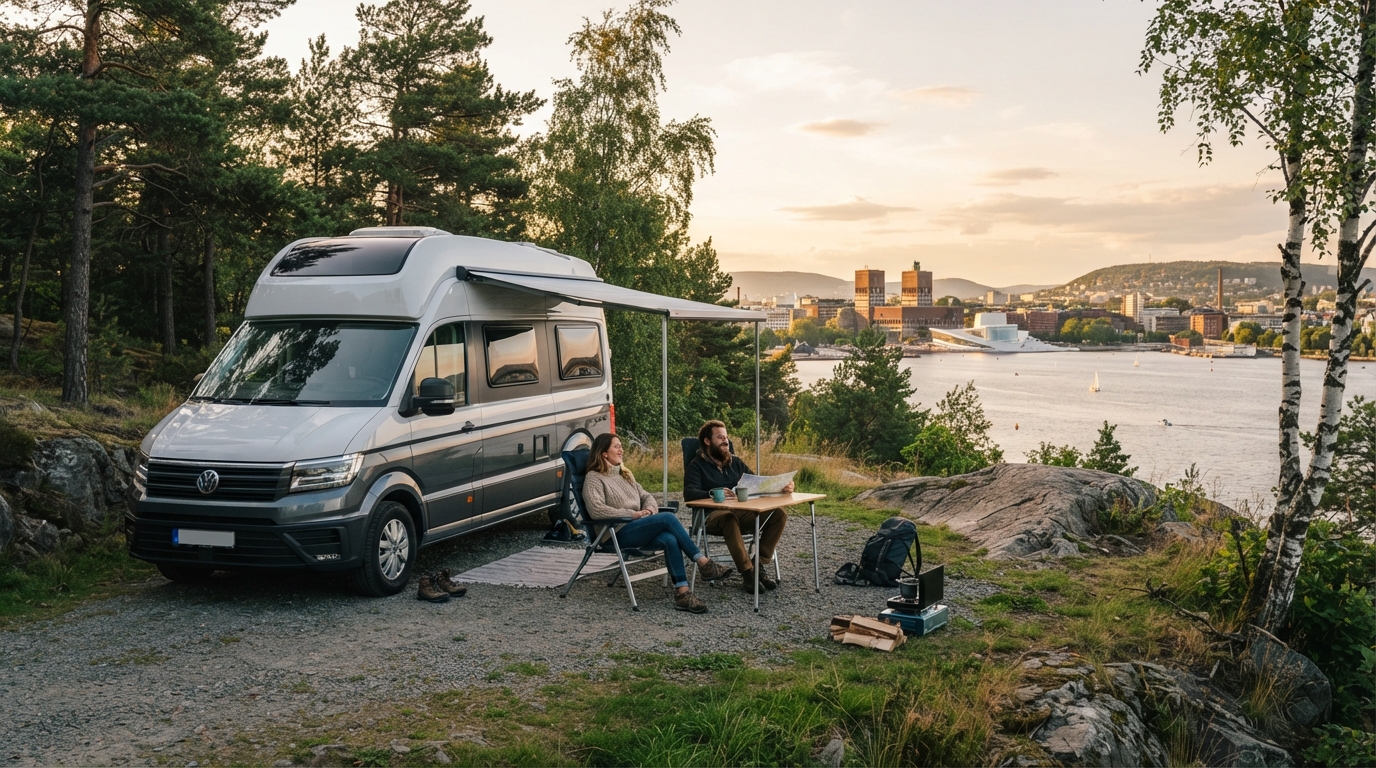 Oslo to Bergen - The Great Norway Adventure — campground with a motorhome