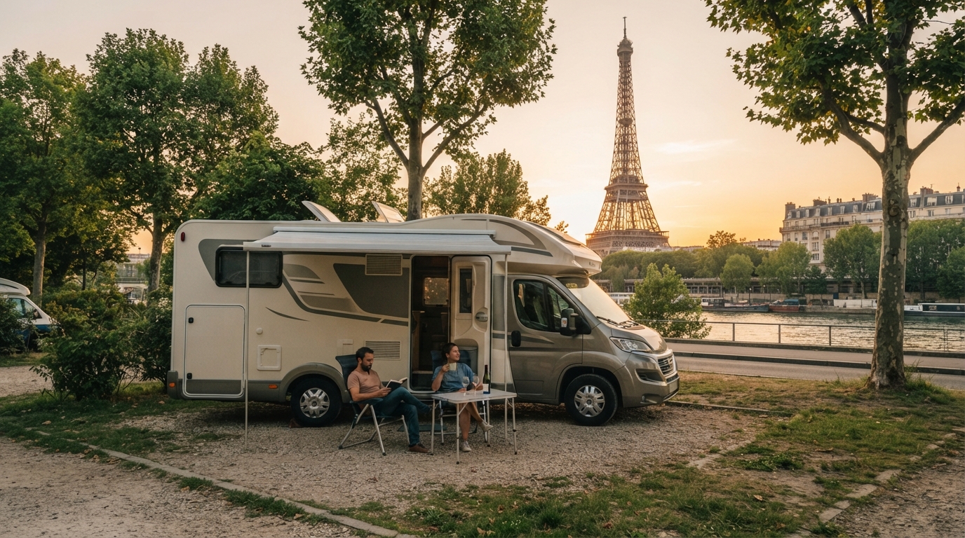 Paris Round trip - Heading Au fil de la Loire — campground with a motorhome
