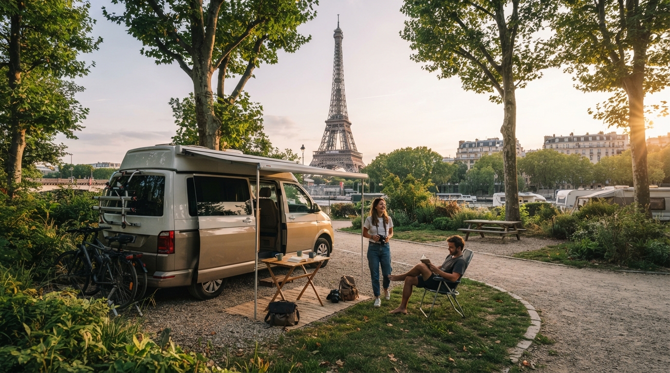 Paris roundtrip - French Trails & European Discoveries to Belgium and Luxembourg — campground with a motorhome