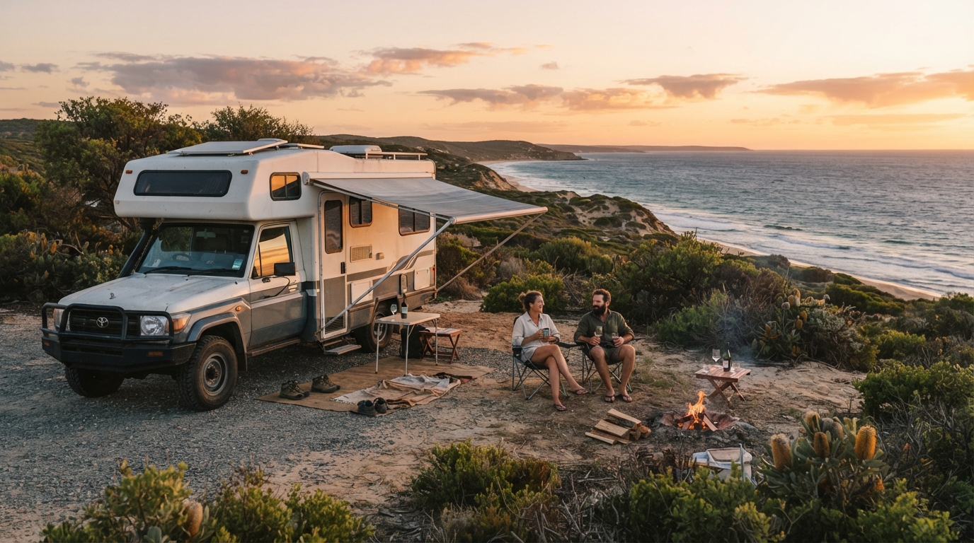 Perth to Sydney — campground with a motorhome