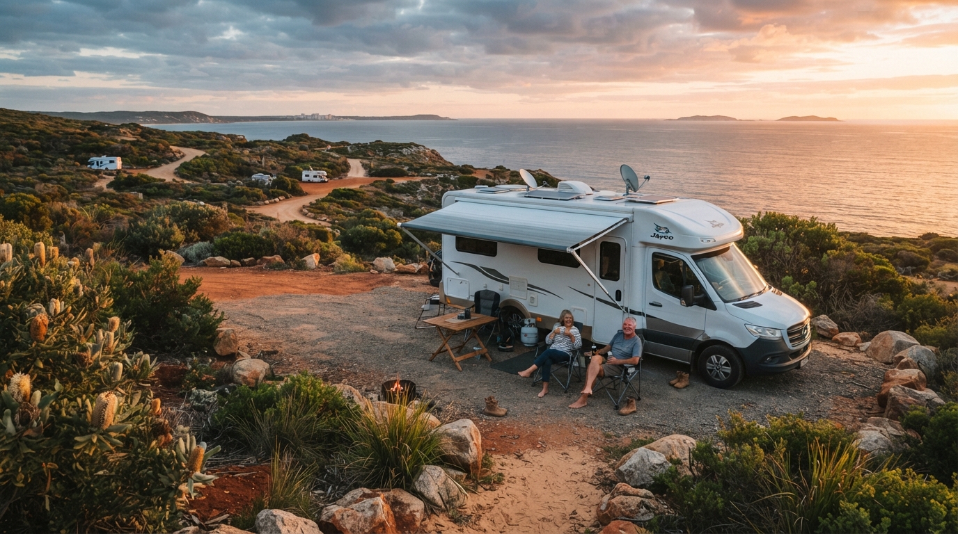 Perth 4WD RV Roundtrip - Whales, Waves, and Wilderness: A 4X4 Camper Journey Across WA — campground with a motorhome