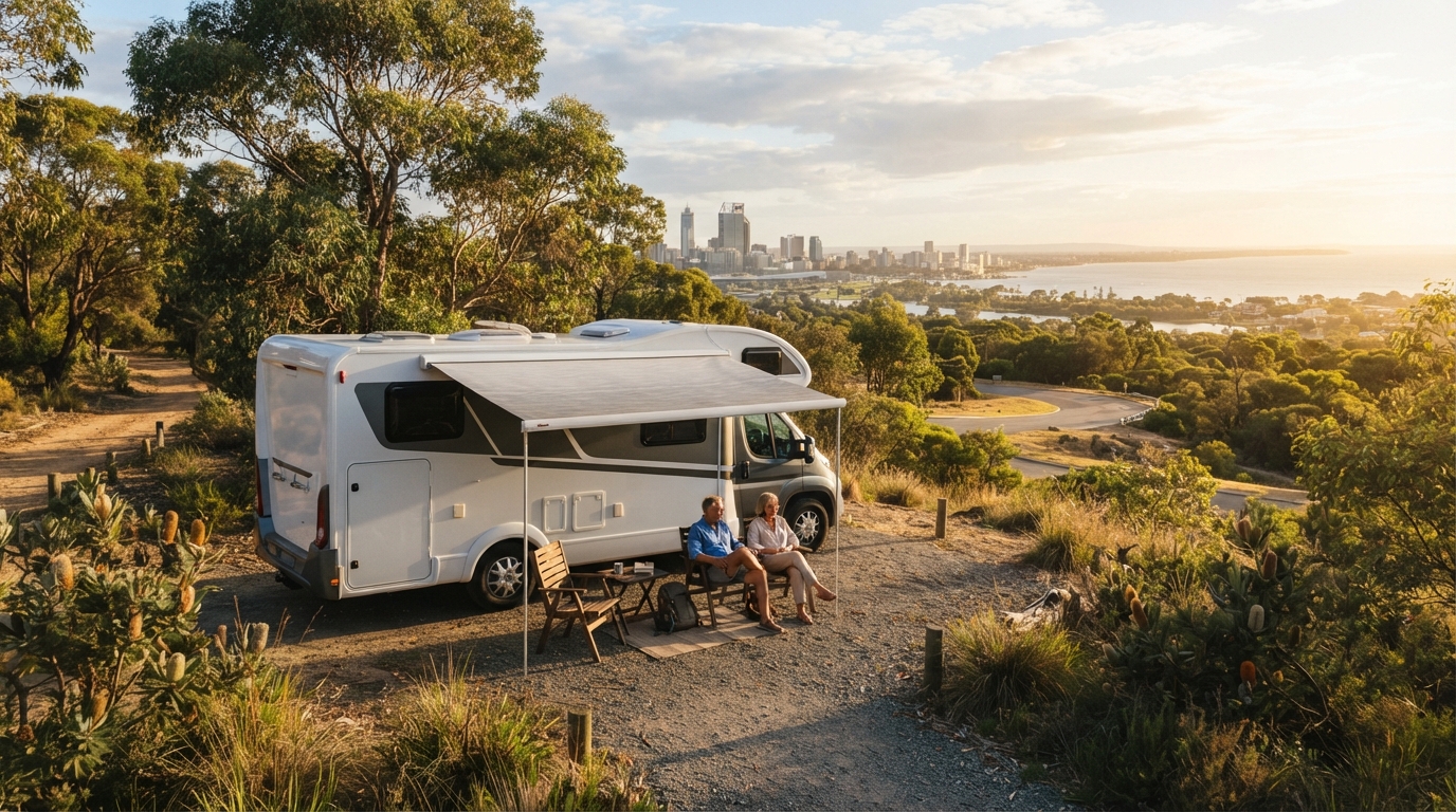 Perth to Alice Springs - The Dreamtime Highway: A Journey Through Australia's Heart — campground with a motorhome