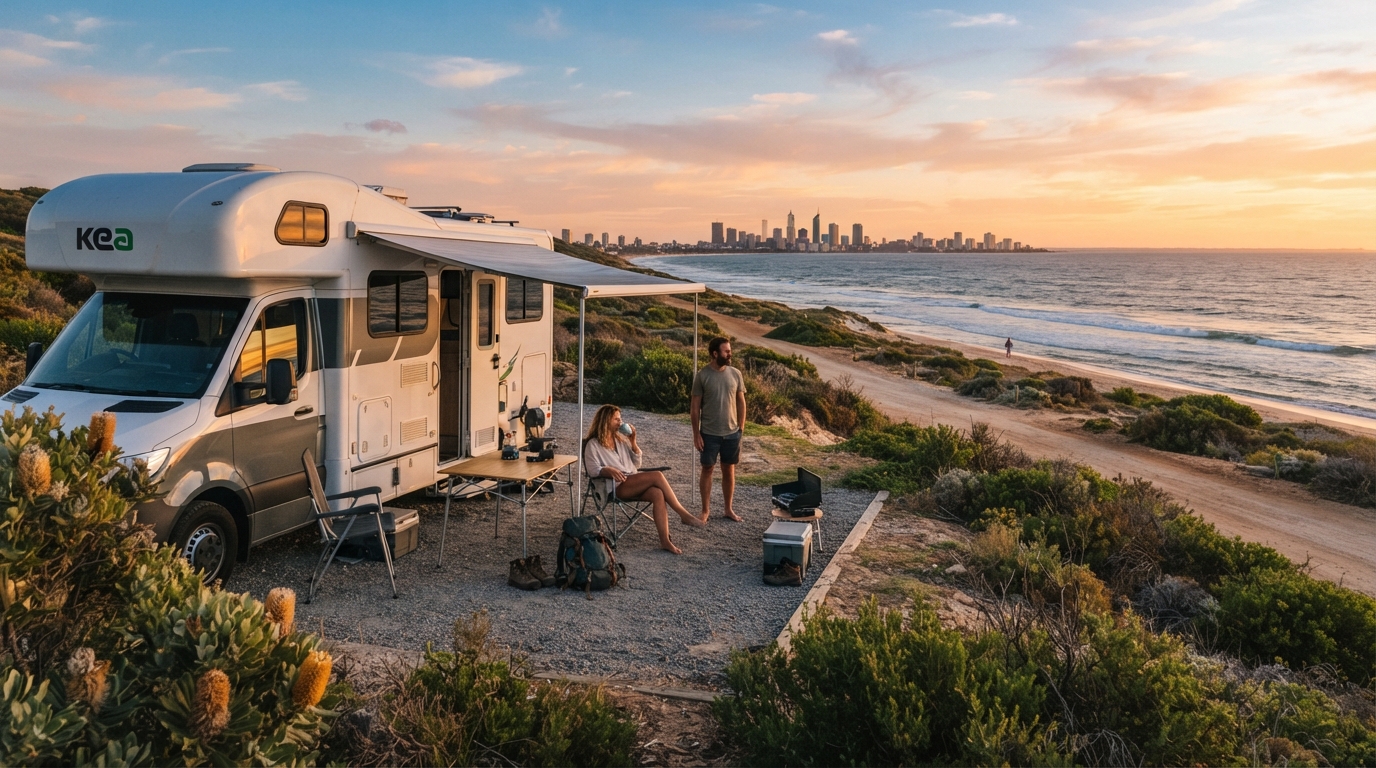 Perth to Adelaide — campground with a motorhome