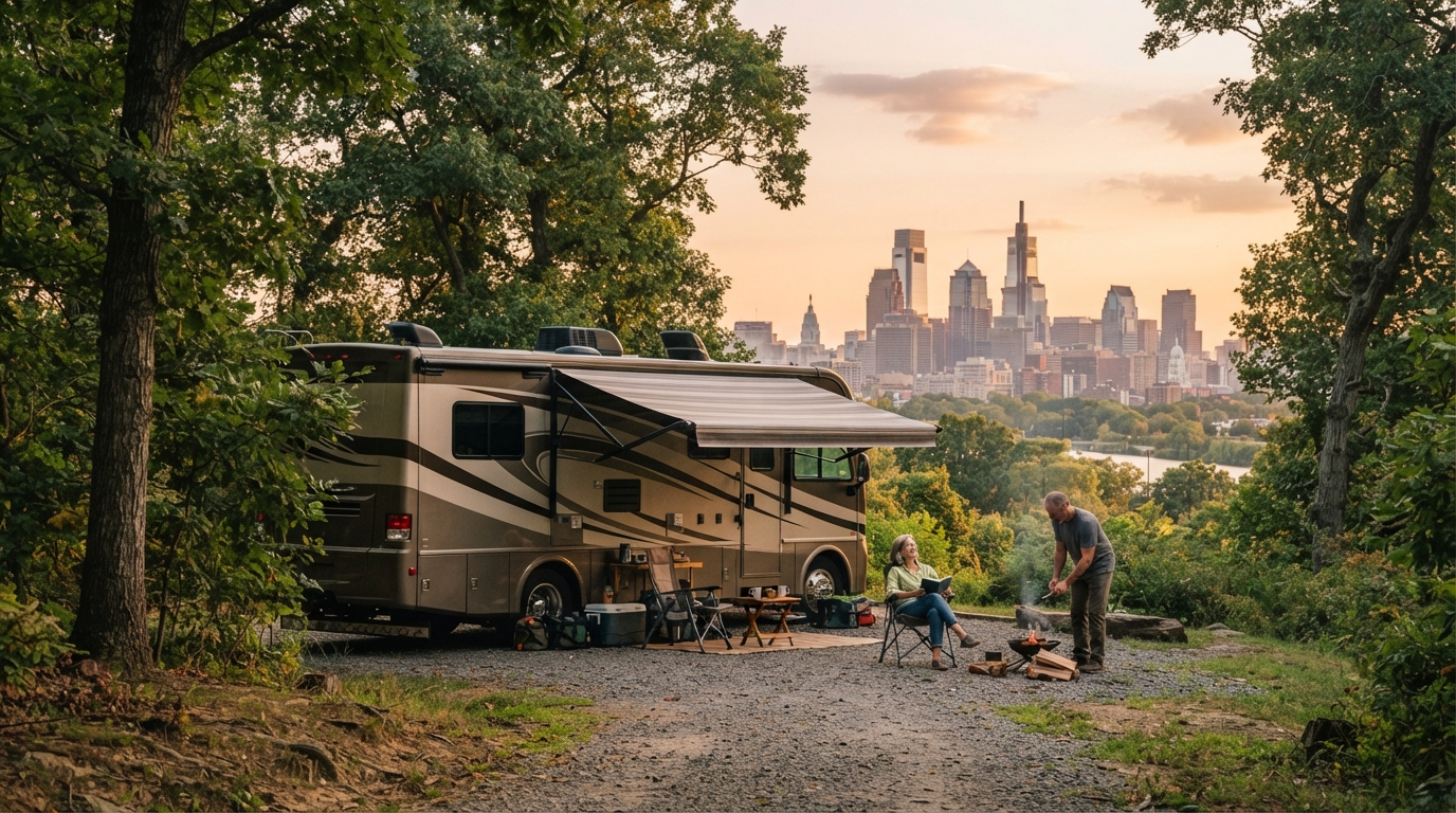 Philadelphia to Los Angeles - Cross-Country Quest Including Route 66 — campground with a motorhome
