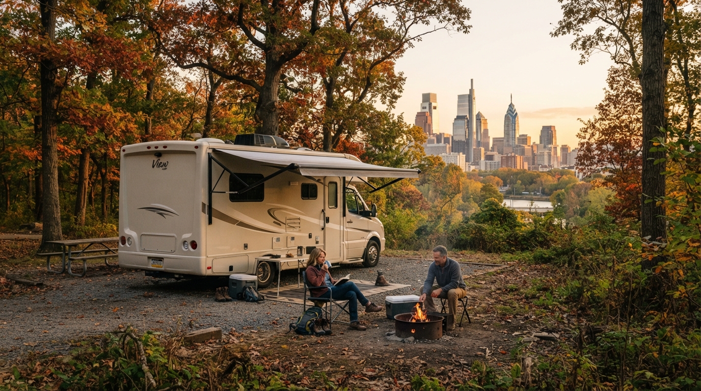 Philadelphia to Seattle - Transcontinental Treasures Odyssey — campground with a motorhome