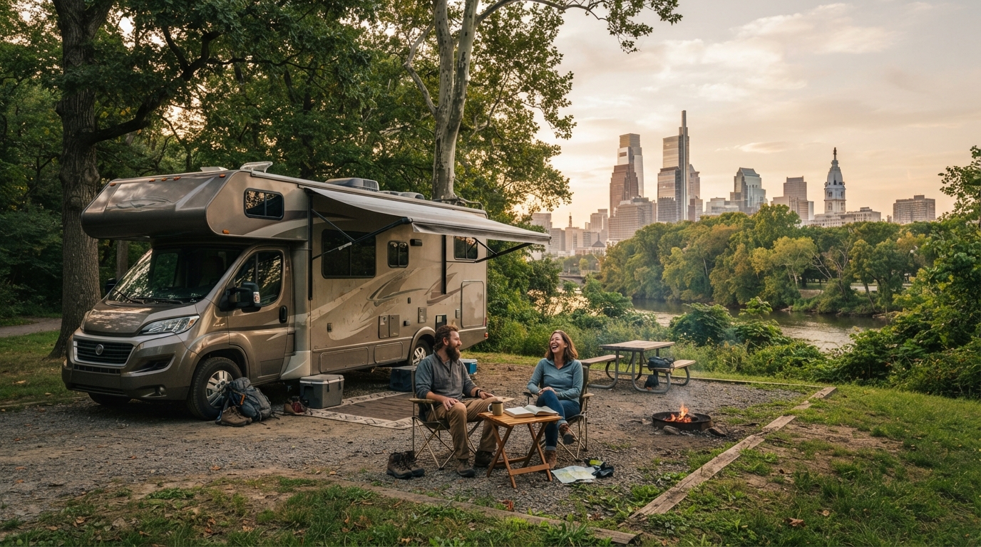 Philadelphia to Portland - A Cross-Country RV Escapade for the Whole Family — campground with a motorhome