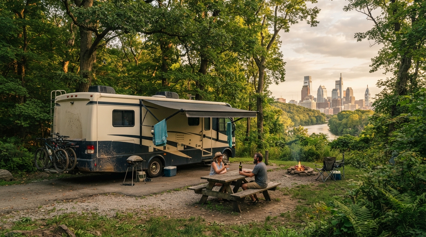 Philadelphia Roundtrip - the best of Pennsylvania and highlights of NY State — campground with a motorhome