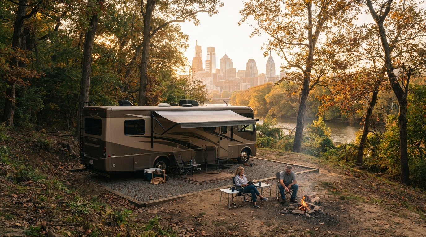 Philadelphia to New Orleans- Melodies and Marvels — campground with a motorhome