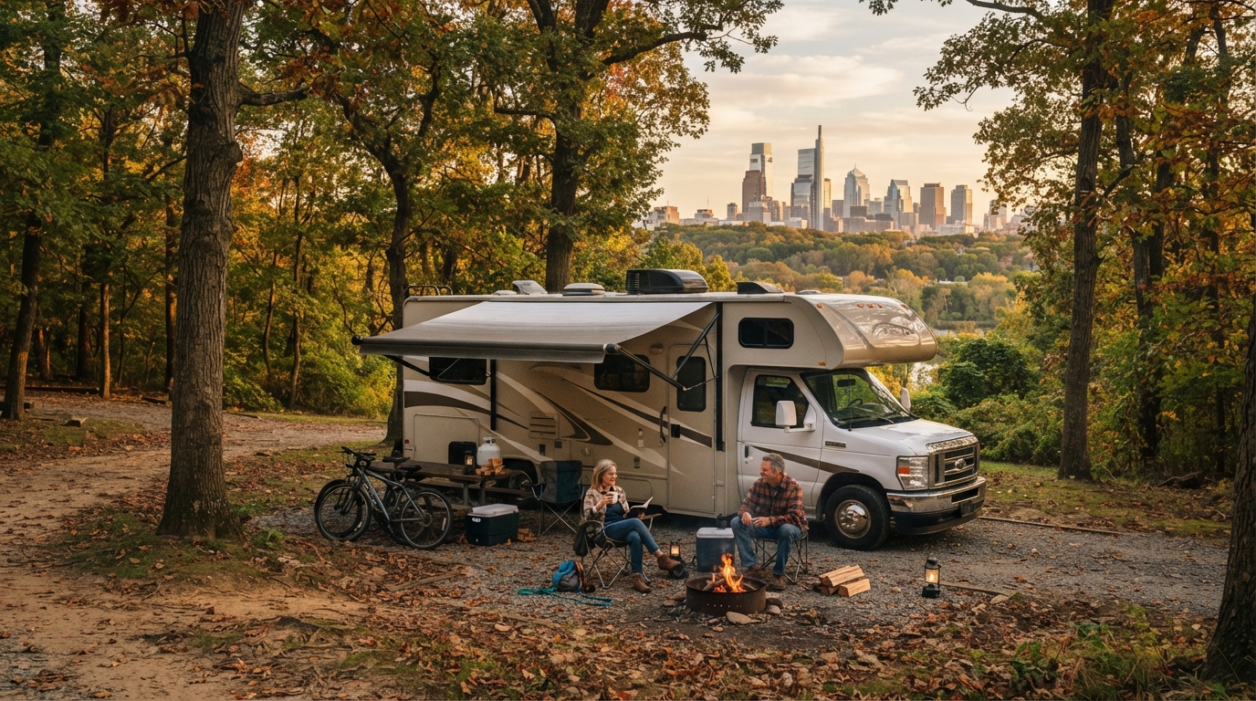 Philadelphia to New York — campground with a motorhome