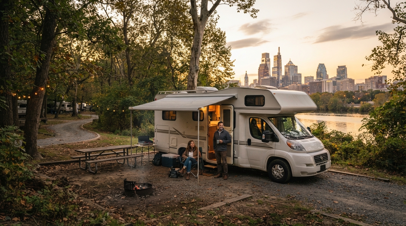 Philadelphia to Charlotte - Appalachian Adventure — campground with a motorhome