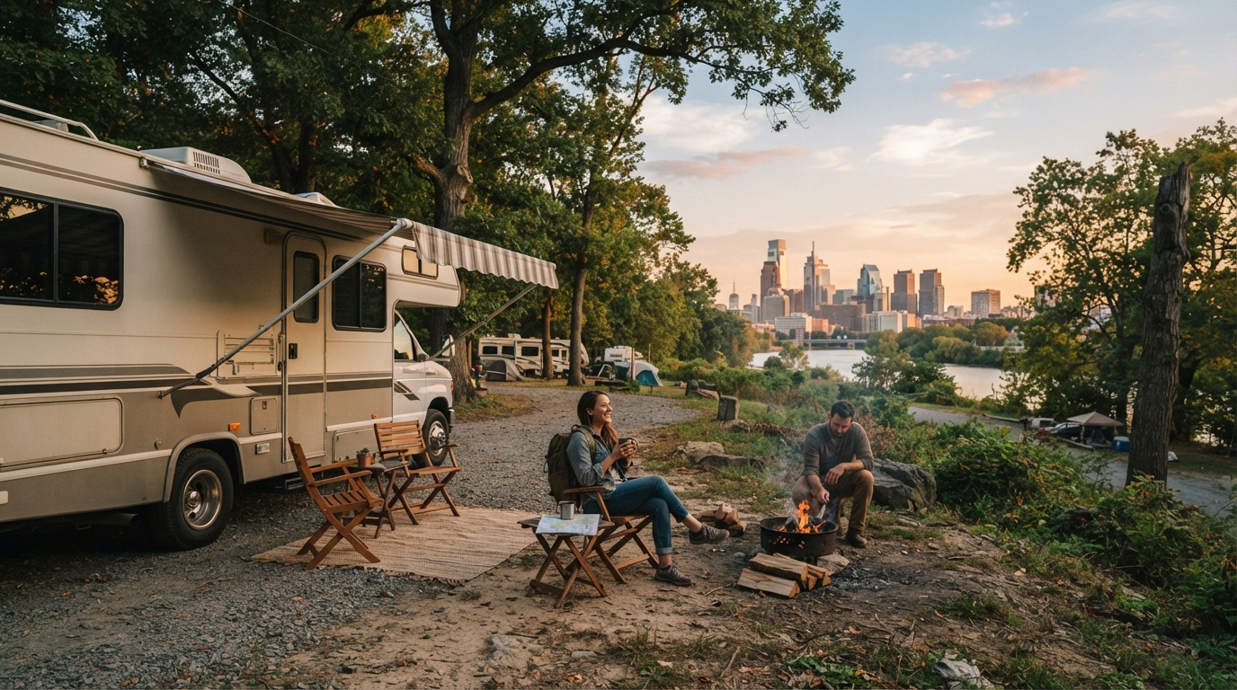 Philadelphia to Albuquerque — campground with a motorhome