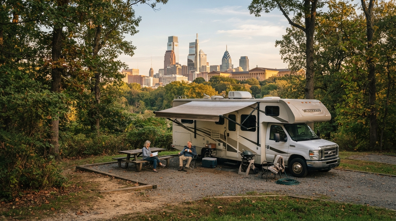 Philadelphia to San Francisco - From Liberty to the Golden Gate — campground with a motorhome