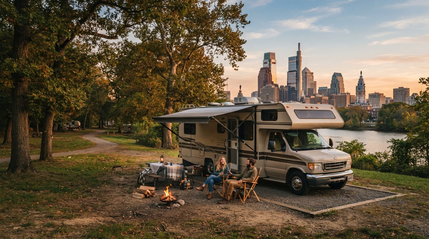 Philadelphia to Phoenix- From Rivers to Deserts — campground with a motorhome