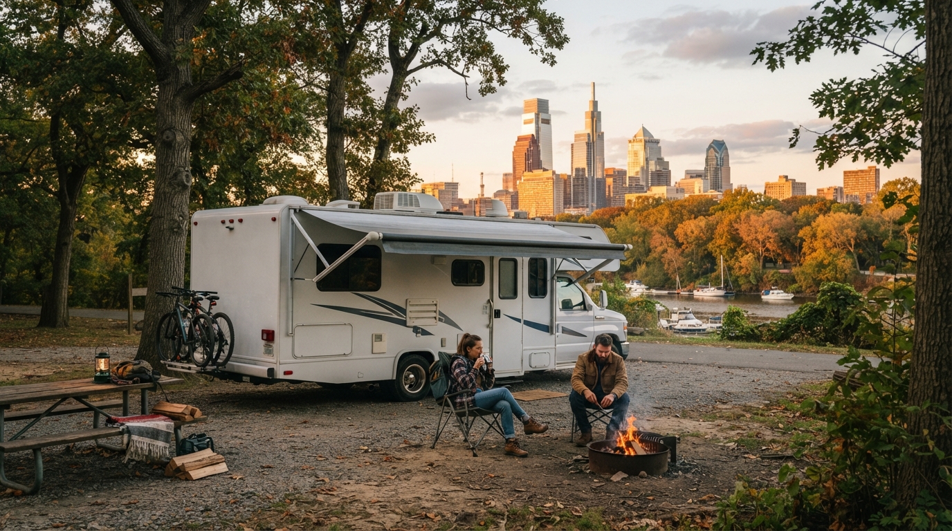 Philadelphia to Las Vegas - East to West Escapade RV Odyssey — campground with a motorhome