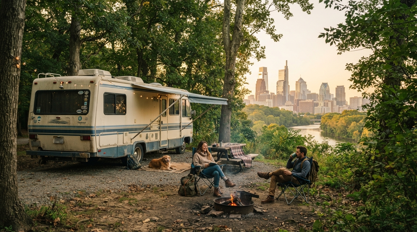 Philadelphia Roundtrip including Shenandoah National Park and a taste of Pennsylvania — campground with a motorhome