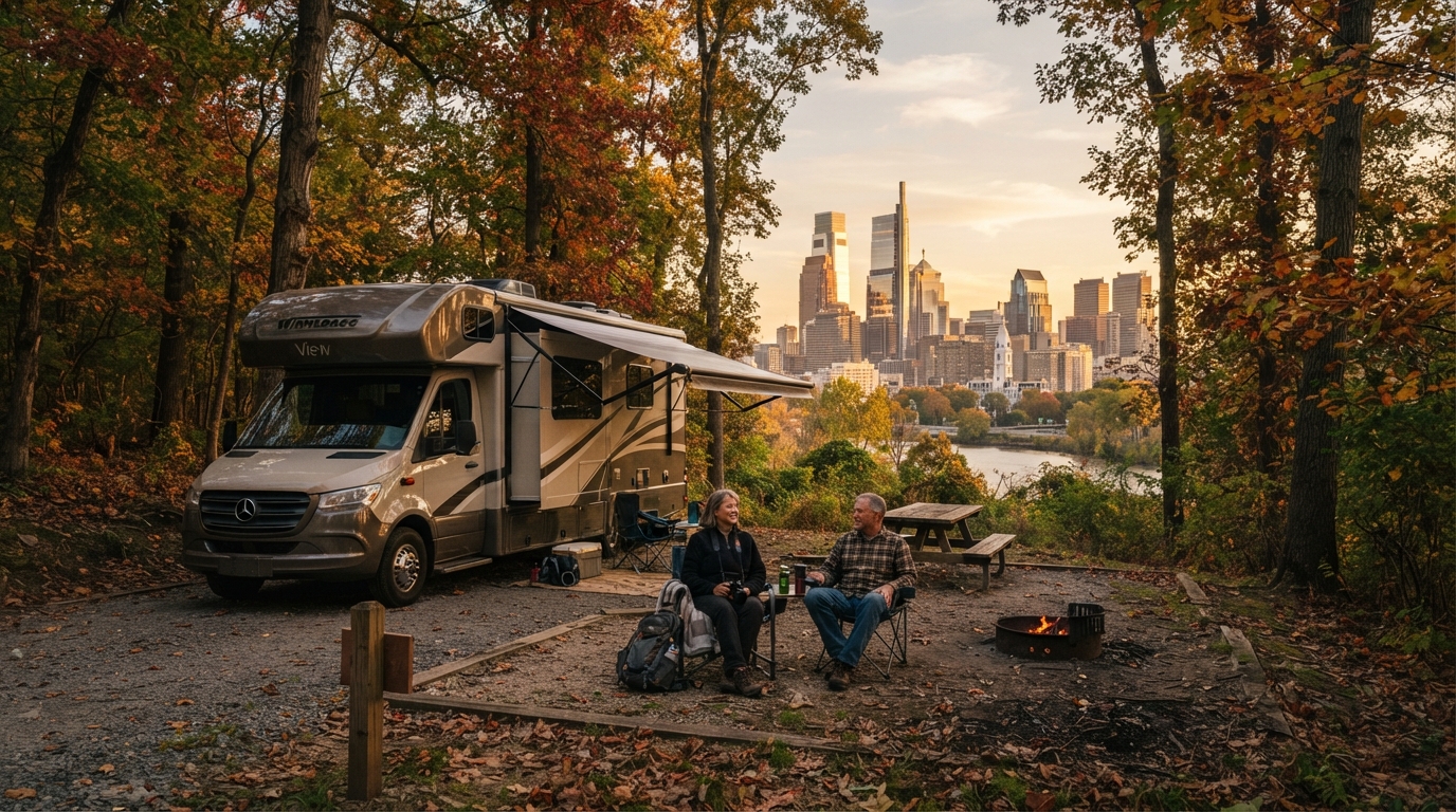 Philadelphia to Boston - Short — campground with a motorhome