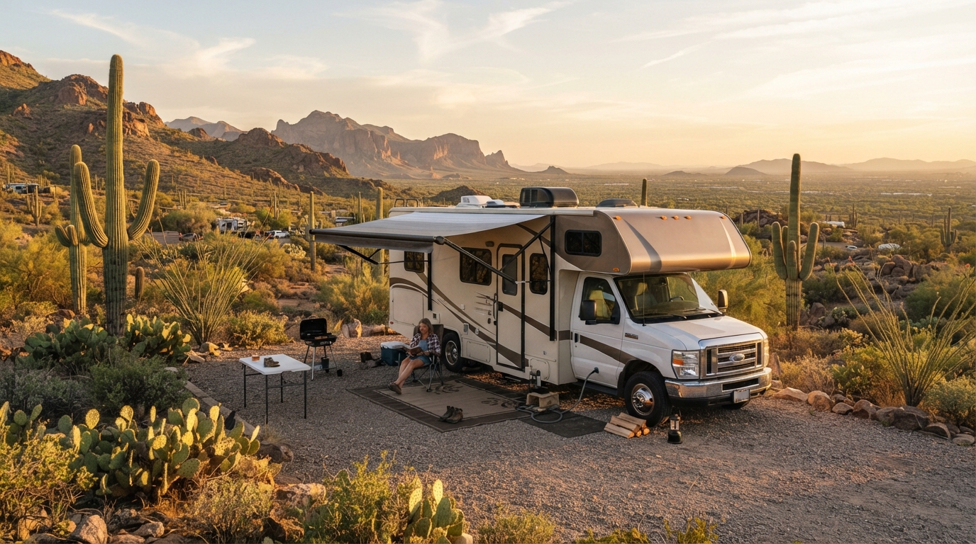Phoenix to Boston — campground with a motorhome