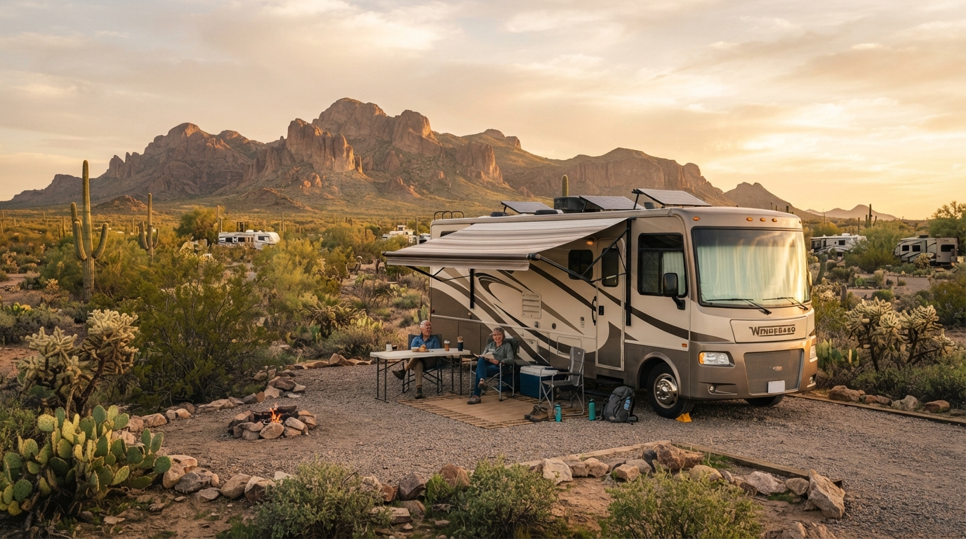 Phoenix to Charlotte — campground with a motorhome