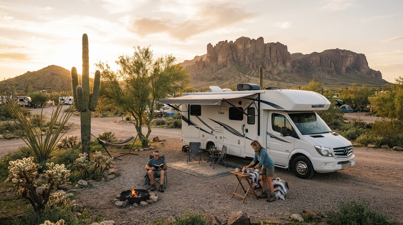 Phoenix to Nashville — campground with a motorhome