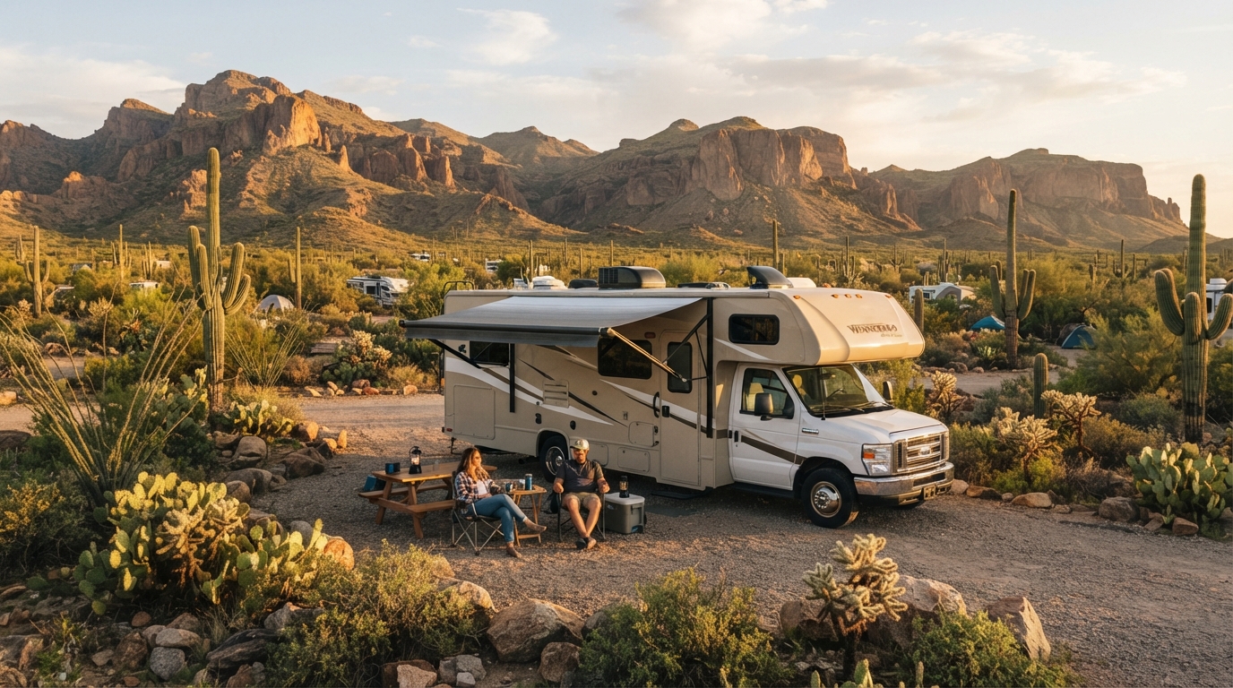 Phoenix to San Francisco- inc. Grand Canyon — campground with a motorhome