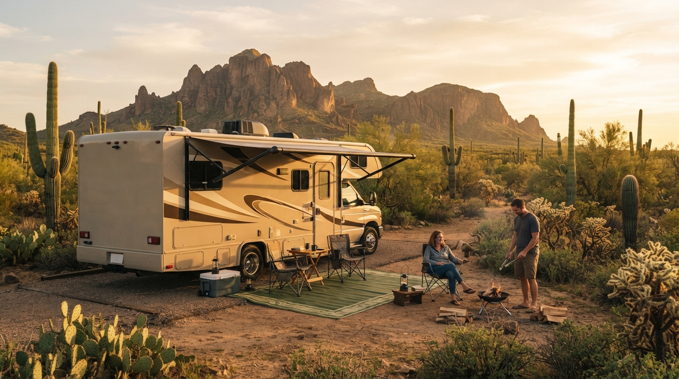 Phoenix to Miami — campground with a motorhome