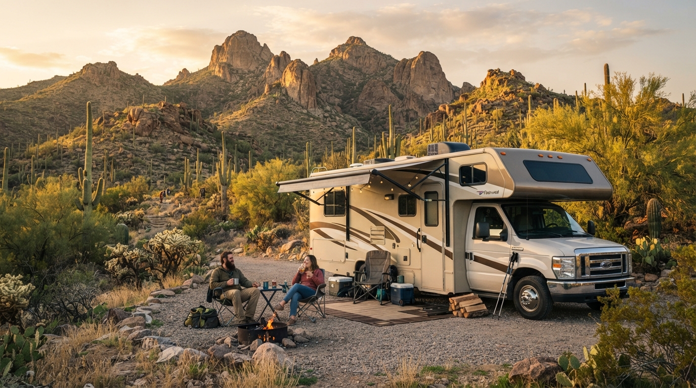 Phoenix to Philadelphia — campground with a motorhome