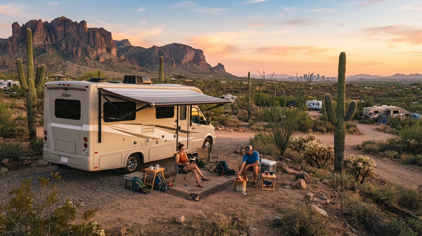 Phoenix to New Orleans — campground with a motorhome