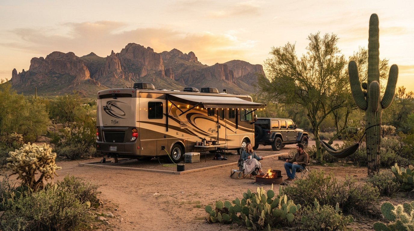 Phoenix to Orlando — campground with a motorhome
