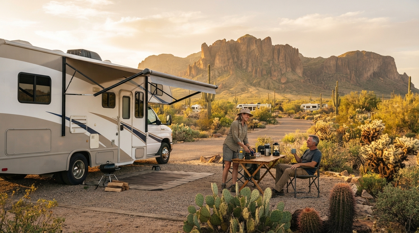 Phoenix to Philadelphia — campground with a motorhome