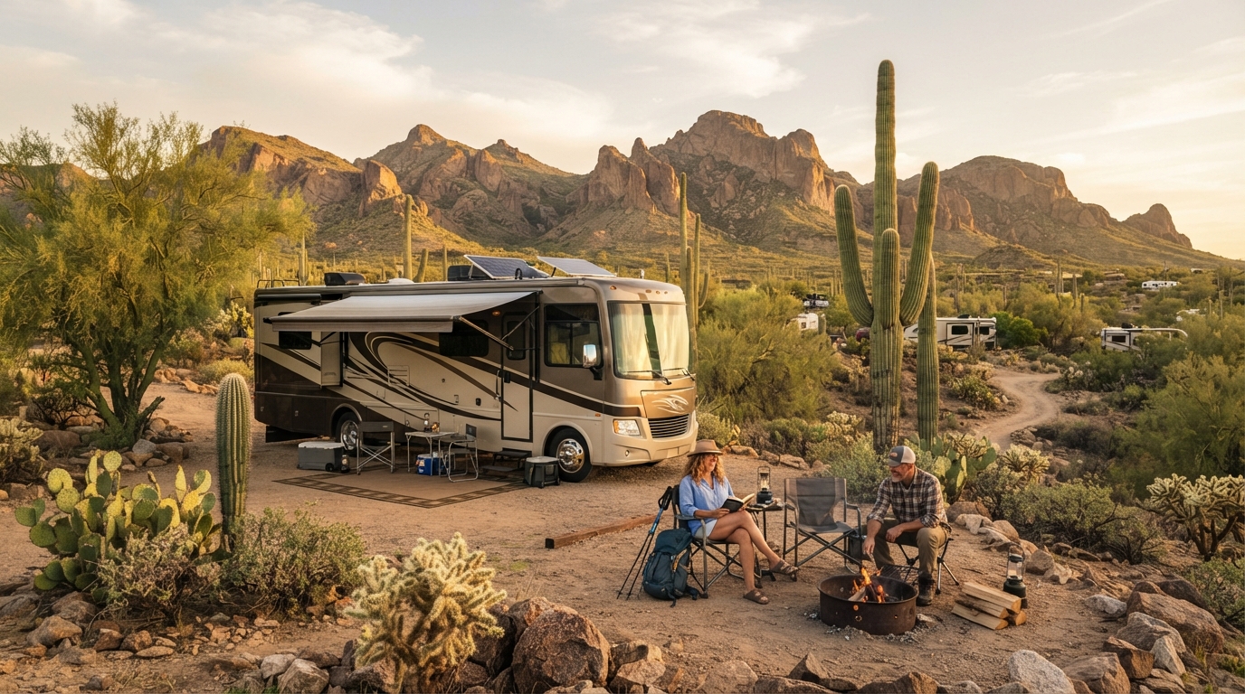 Phoenix to Miami — campground with a motorhome