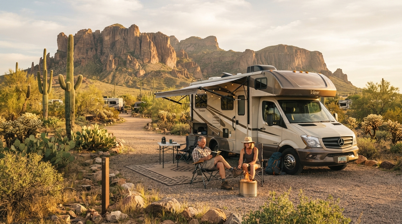 Phoenix to Houston — campground with a motorhome
