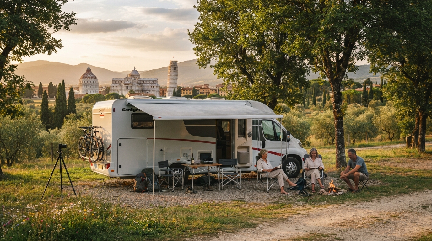 Pisa Round Trip - Marble Quarries, Supercars, and Chianti Vines — campground with a motorhome