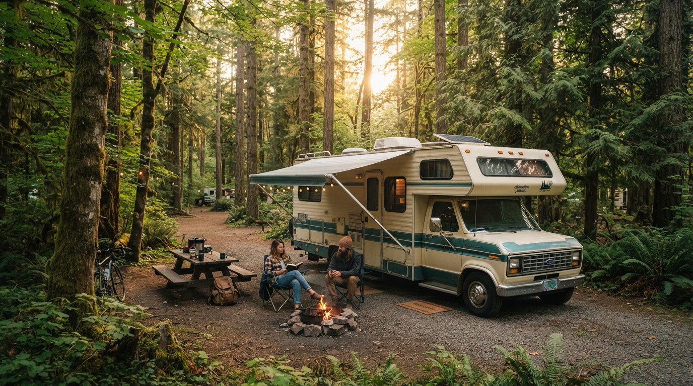 Portland to New Orleans - West Coast Wonders to the Heart of Jazz — campground with a motorhome