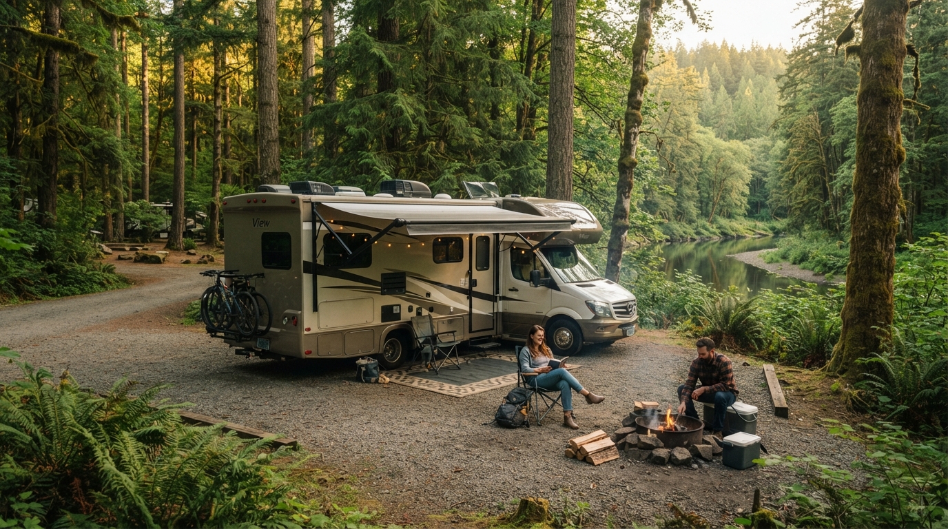 Portland Roundtrip - Extended — campground with a motorhome