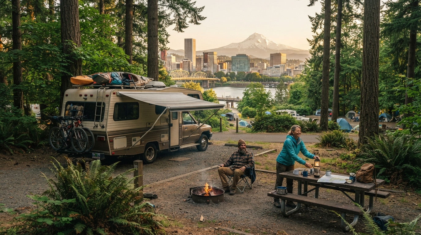 Portland to Salt Lake City — campground with a motorhome