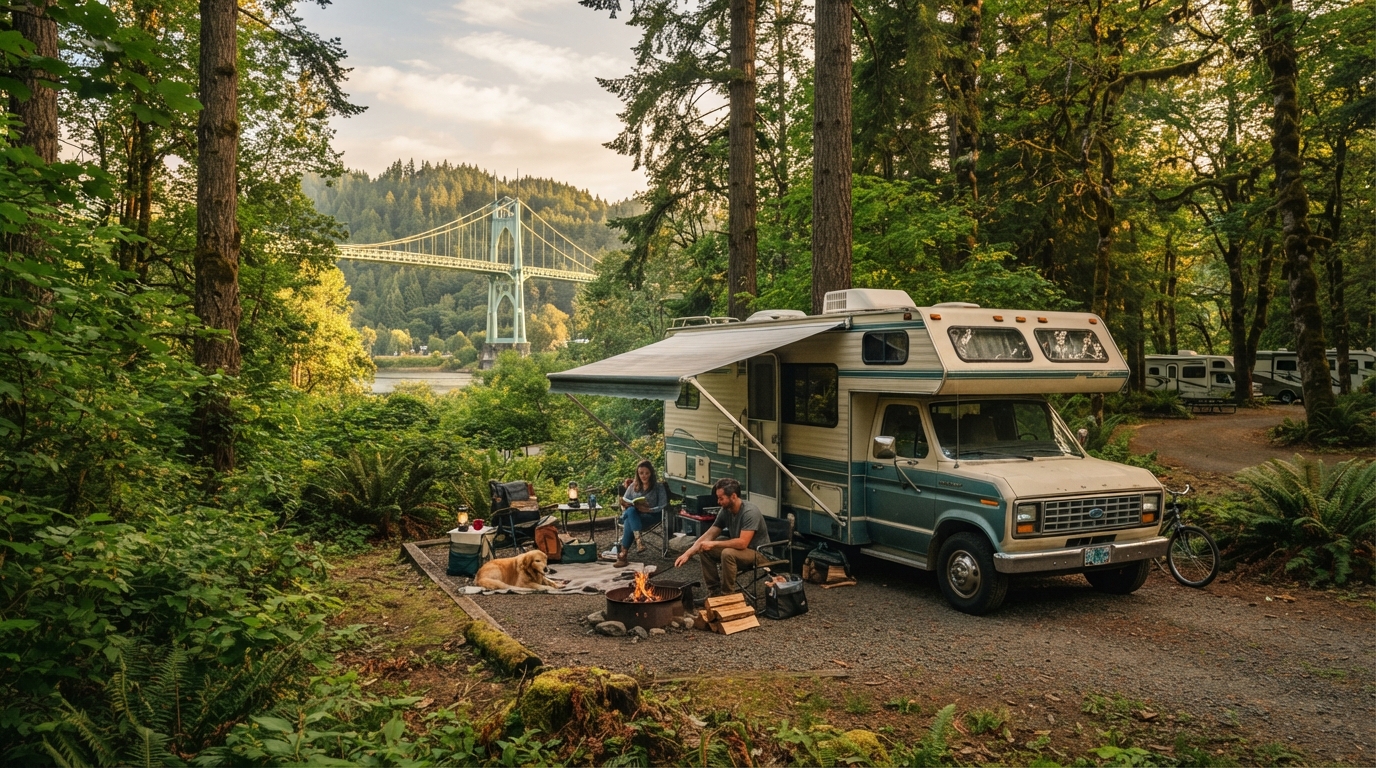 Portland to Orlando: Crossing the USA — campground with a motorhome