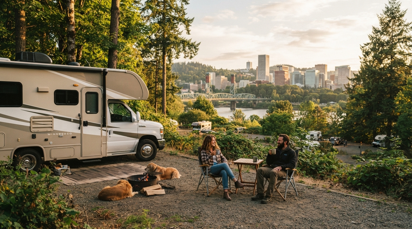 Portland to Albuquerque - The Ultimate Western Odyssey — campground with a motorhome