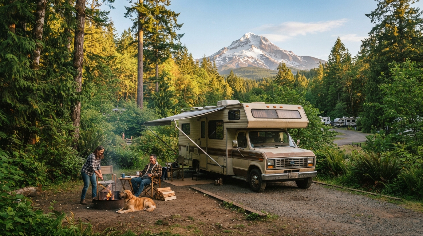 Portland to Chicago - Northwest to Midwest — campground with a motorhome