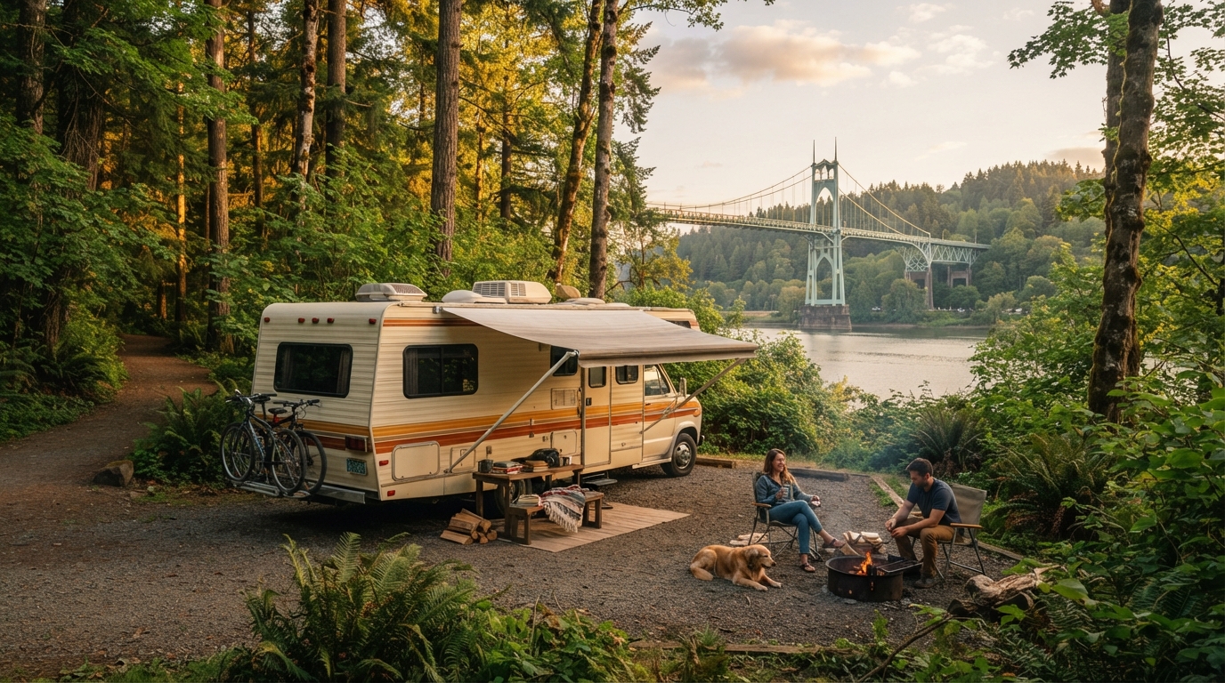 Portland to Austin - Discover the Pacific to Texan Trail — campground with a motorhome