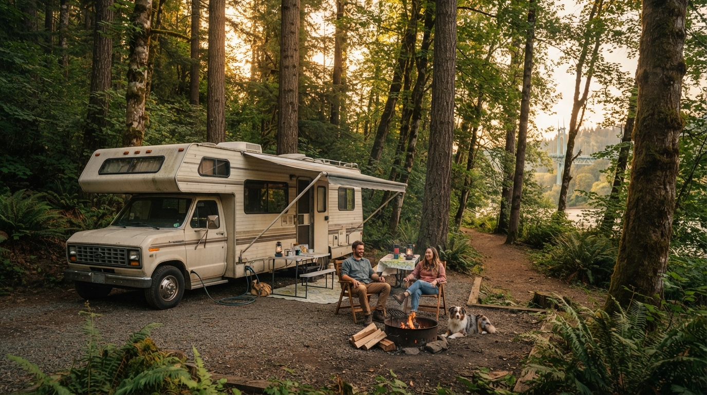 Portland to Las Vegas - From the Pacific Coast to the Neon Lights — campground with a motorhome