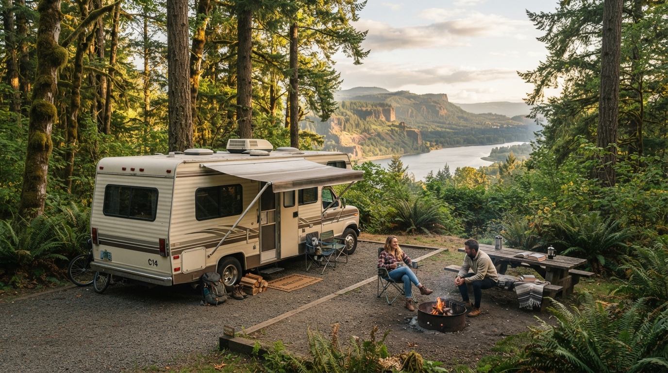Portland to Chicago - Northwest to Midwest — campground with a motorhome