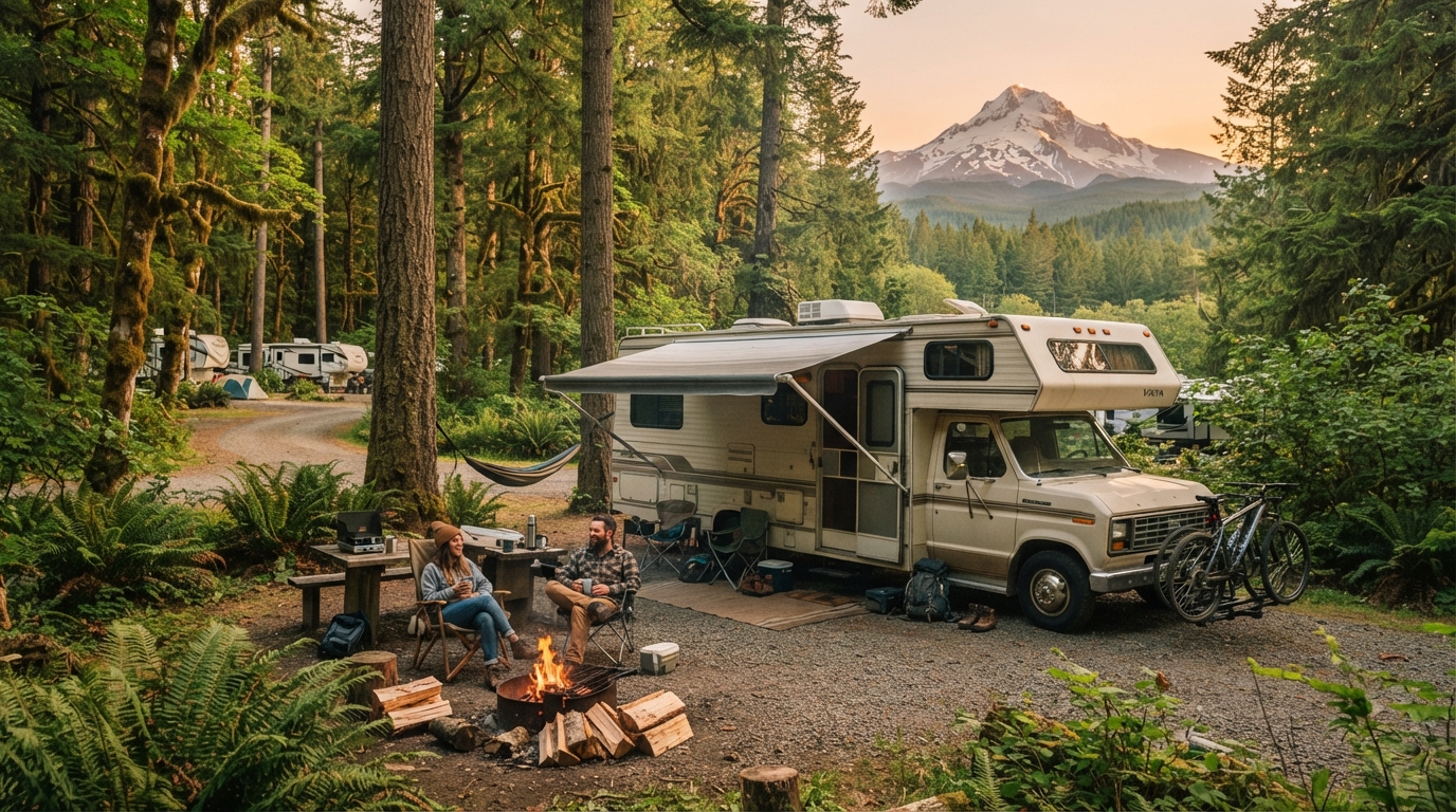 Portland to Nashville - Trail Blazers & Melodies — campground with a motorhome