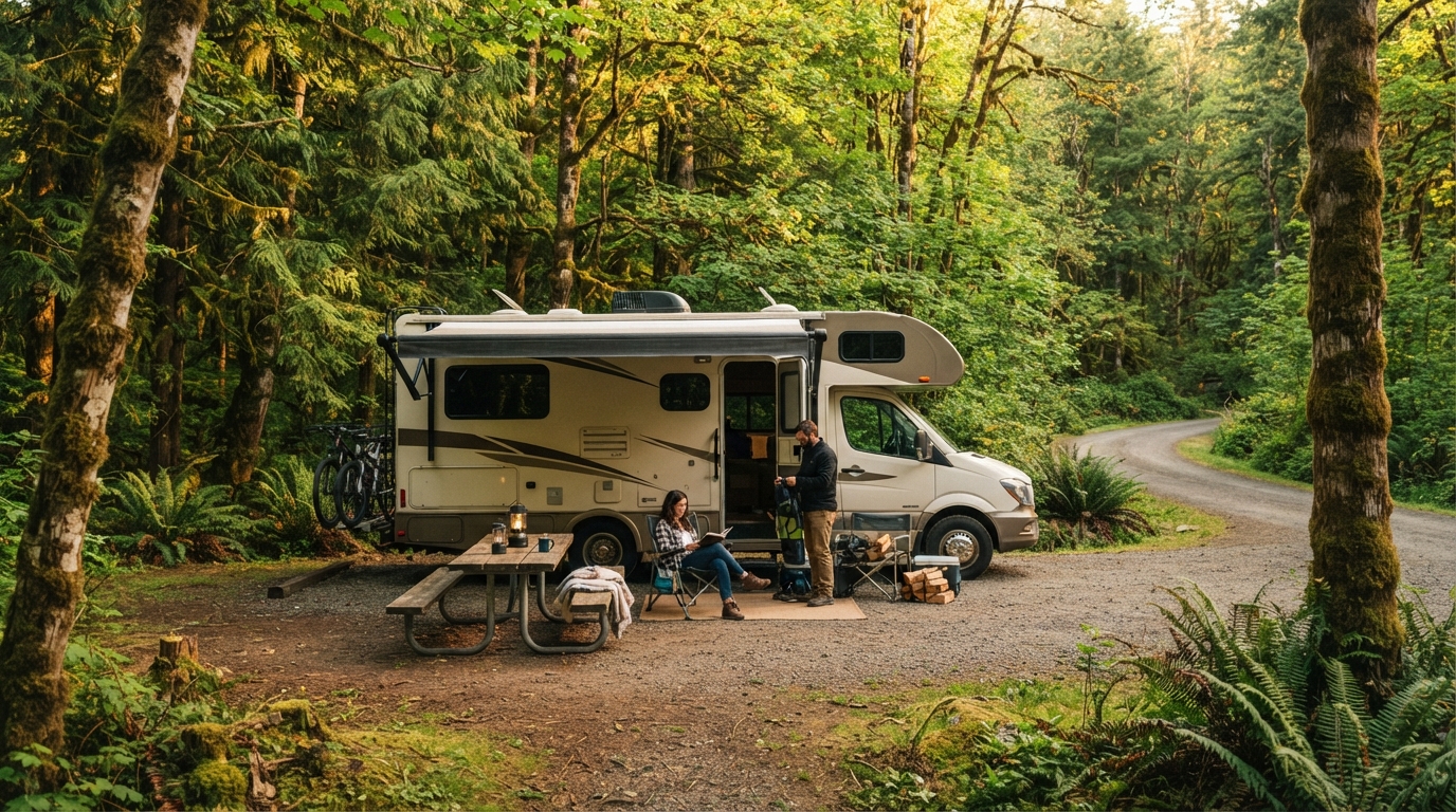 Portland to Minneapolis - The Northwest to North Country Journey — campground with a motorhome
