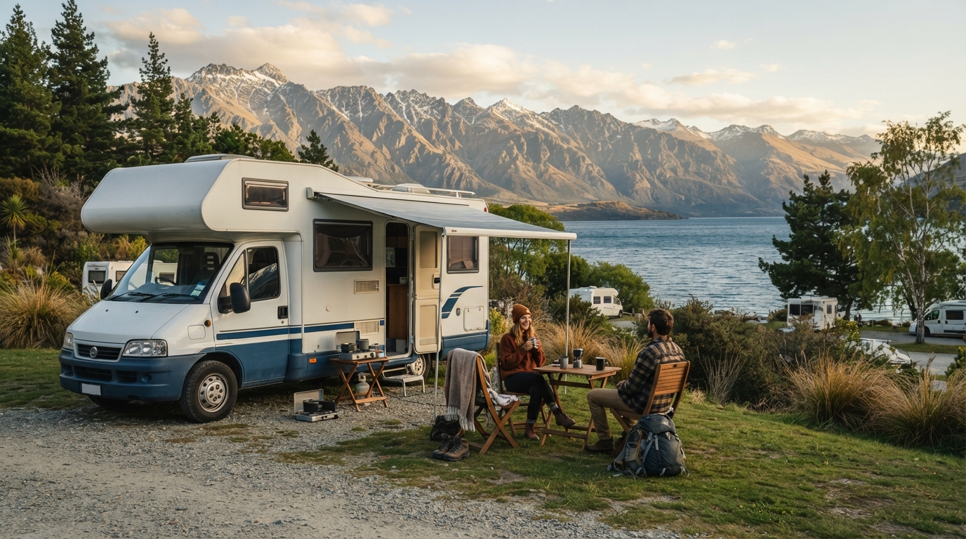 Queenstown Roundtrip - Epic South: From Glaciers to Glowworms — campground with a motorhome