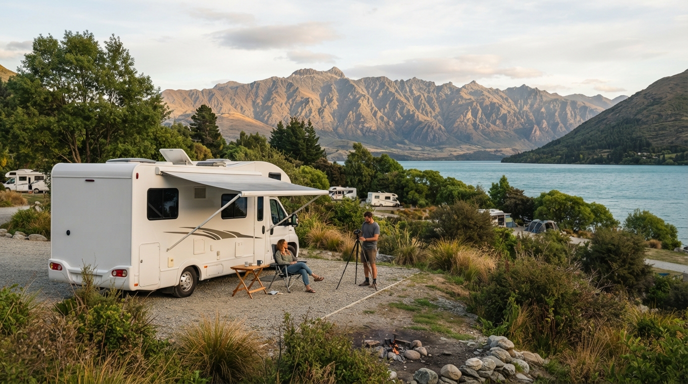 Queenstown to Auckland - The Epic Kiwi West Coast Crossing — campground with a motorhome