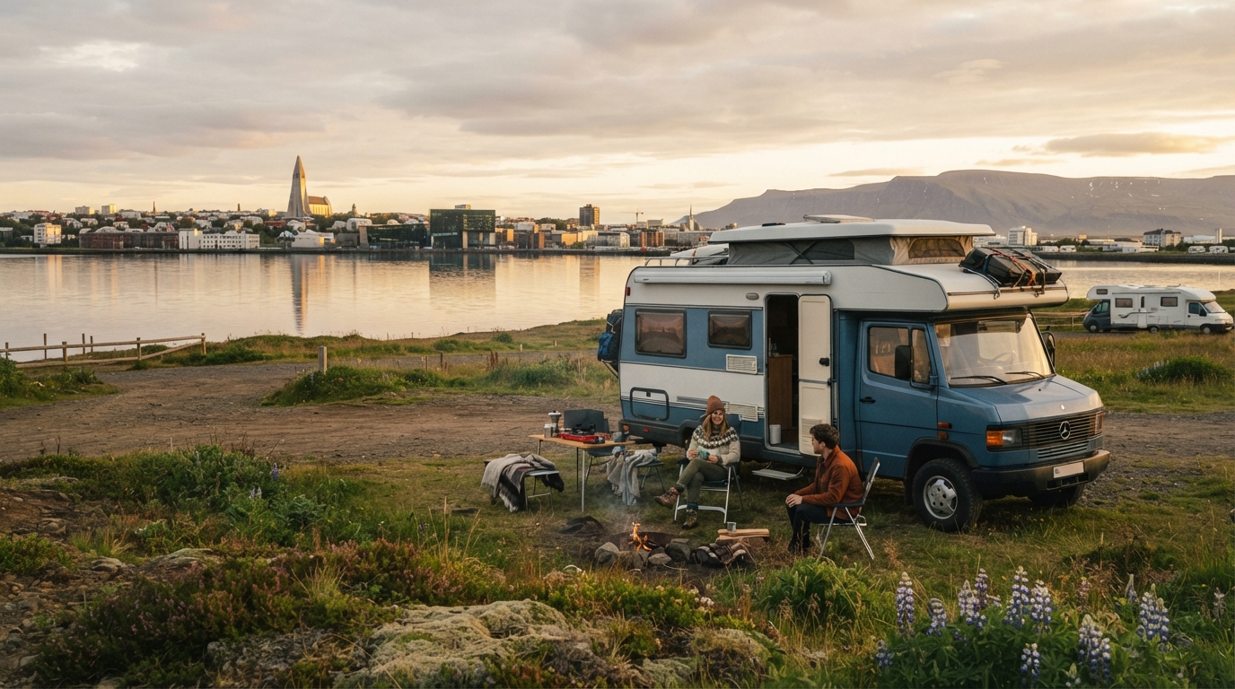 Iceland - North West — campground with a motorhome