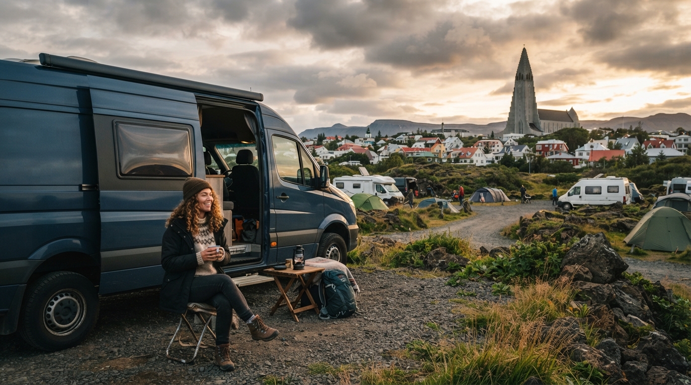 Iceland Golden Circle - South West — campground with a motorhome