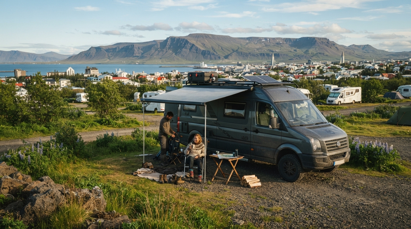 Iceland - Full ring road — campground with a motorhome